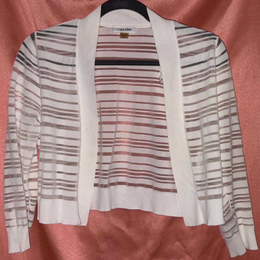 Calvin Klein Cream and Tan Striped Cardigan